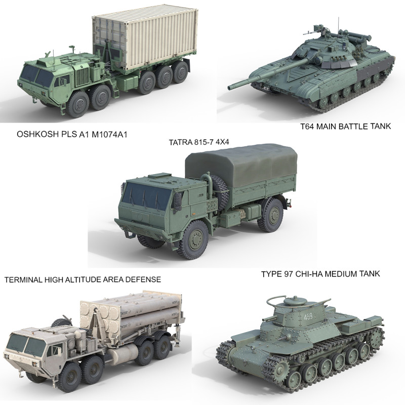 5 Military Vehicles Collection V32 3D Модель .c4d .max .obj .3ds .fbx .stl .blend
