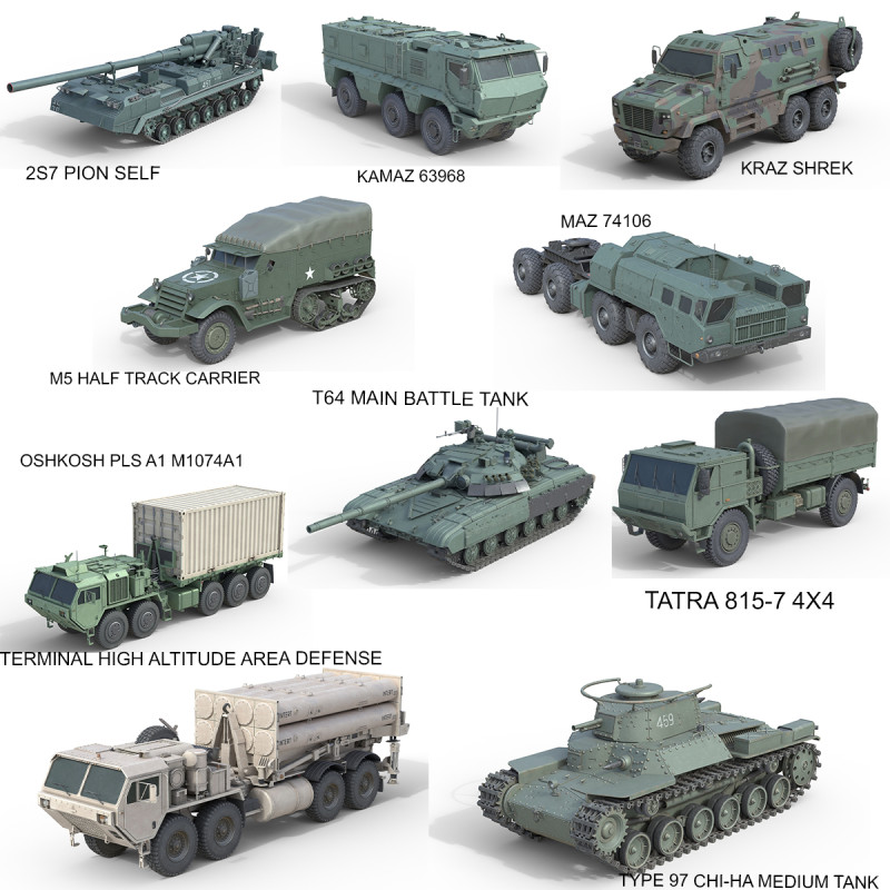 10 Military Vehicle Collection v16 3D Модель .c4d .max .obj .3ds .fbx .stl .blend