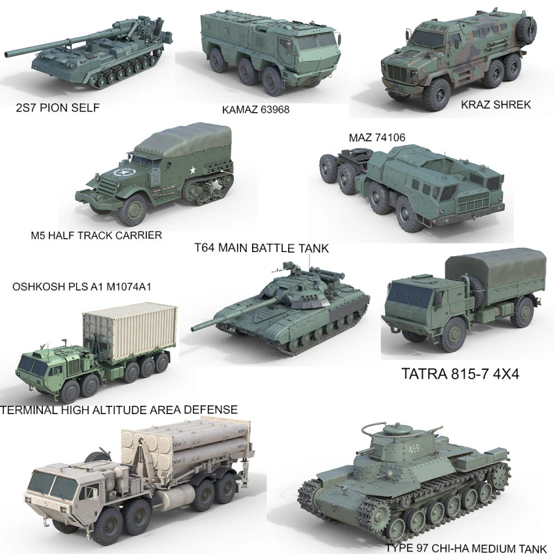 10 Collezione di veicoli militari v16 Modello 3D .c4d .max .obj .3ds .fbx .stl .blend