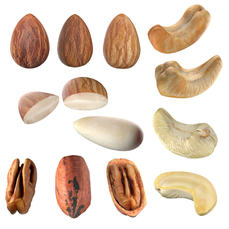 Almond Cashew and Pecan Nut 3D Model .c4d .max .obj .3ds .fbx .stl .blend