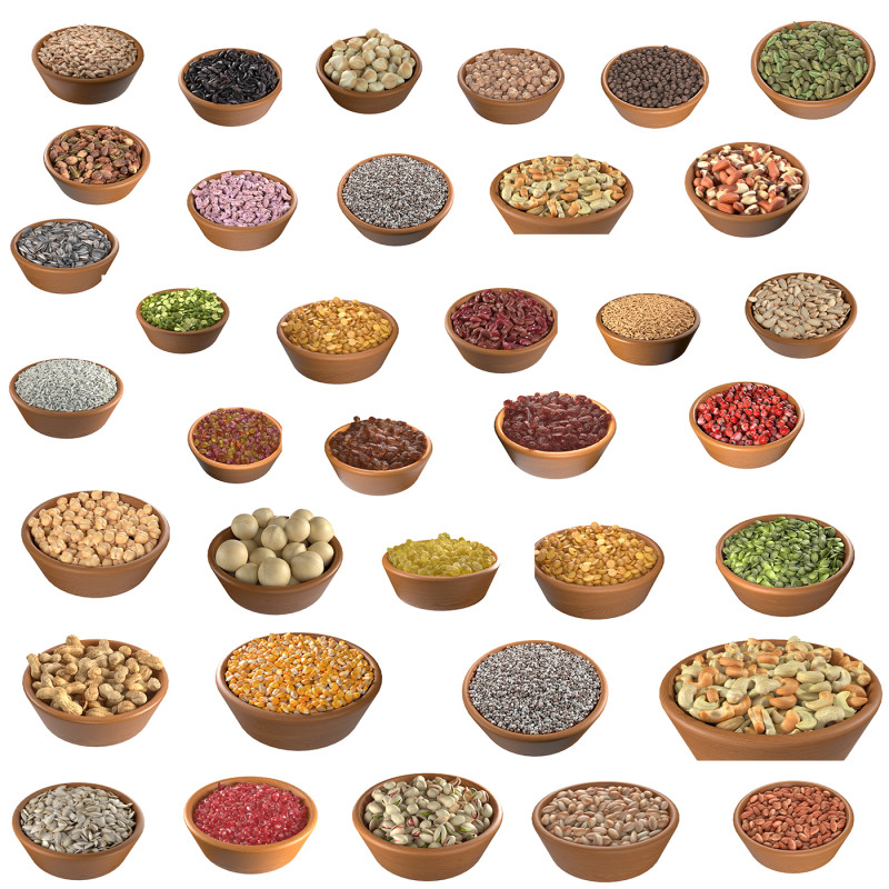 Seeds Grain Beans Nuts Mega Bowl collection Modelo 3D .c4d .max .obj .3ds .fbx .stl .blend