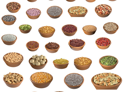 Seeds Grain Beans Nuts Mega Bowl collection 3D Model