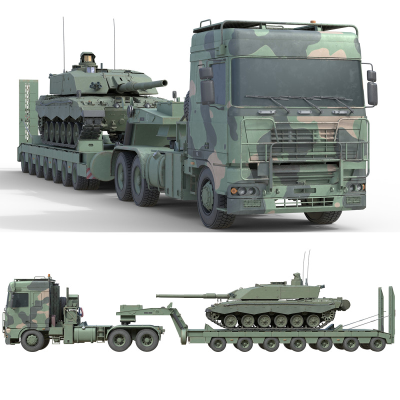 DAF Truck with Trailer and Tank 3Dモデル .c4d .max .obj .3ds .fbx .stl .blend 
