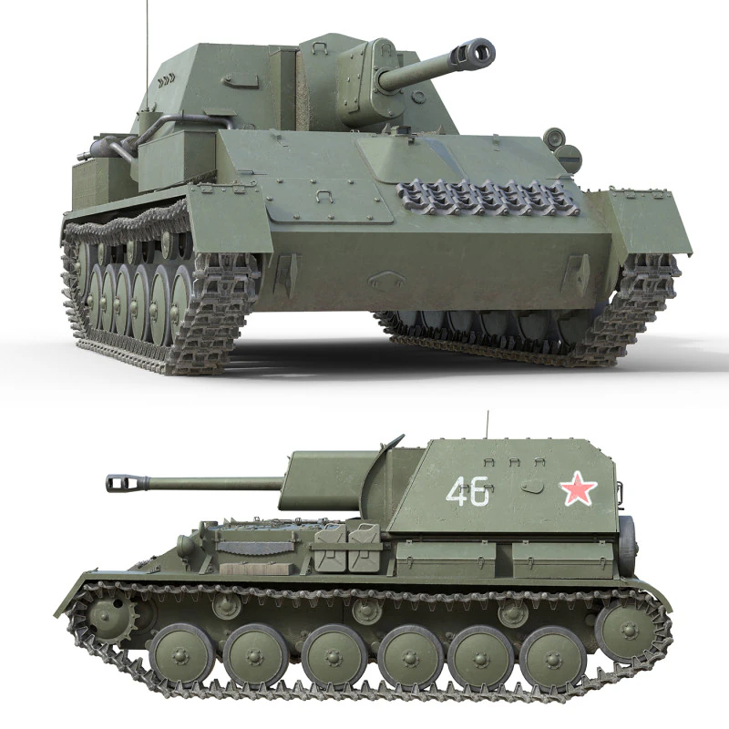 SU 76 Military Tank 3D Model .c4d .max .obj .3ds .fbx .stl .blend 