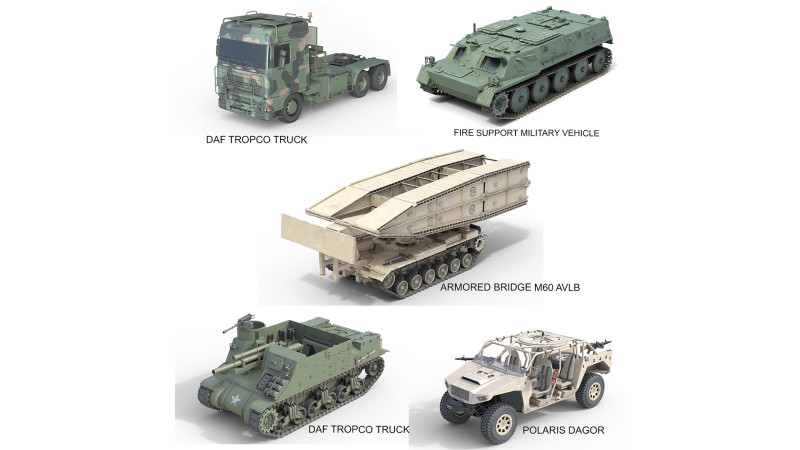 5 Military Vehicles Collection V33 Modelo 3D .c4d .max .obj .3ds .fbx .stl .blend 