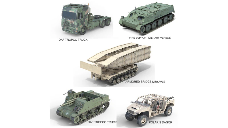5 Military Vehicles Collection V33 3D Model .c4d .max .obj .3ds .fbx .stl .blend 