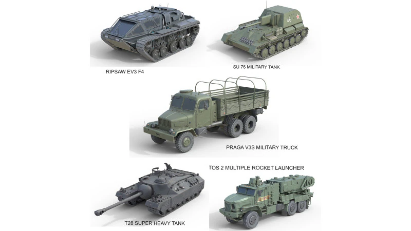 5 Military Vehicles Collection v34 3D Model .c4d .max .obj .3ds .fbx .stl .blend