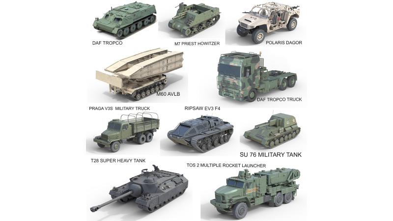 10 Military Vehicles Collection V17 3D Model .c4d .max .obj .3ds .fbx .stl .blend