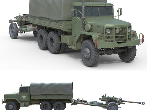 Military Truck m35a2 with Field Howitzer M119 3D Model