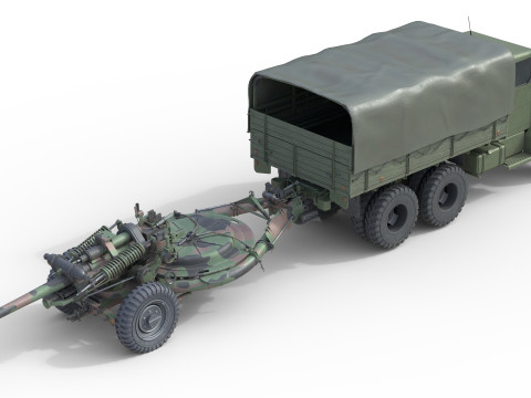 Military Truck m35a2 with Field Howitzer M119 3D Модель