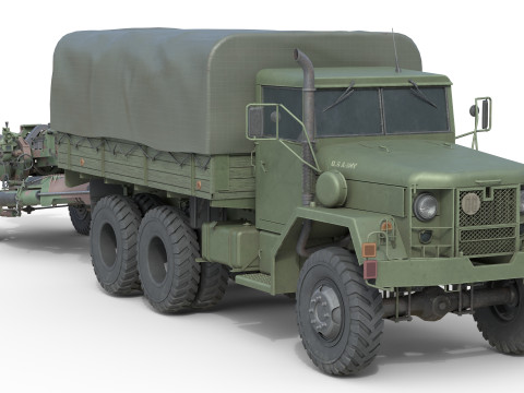 Military Truck m35a2 with Field Howitzer M119 3D Модель