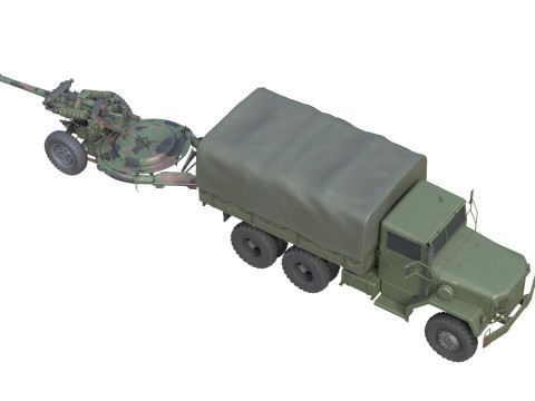 Military Truck m35a2 with Field Howitzer M119 3D Модель