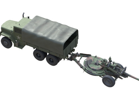 Military Truck m35a2 with Field Howitzer M119 3D Модель