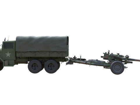 Military Truck m35a2 with Field Howitzer M119 3D Модель