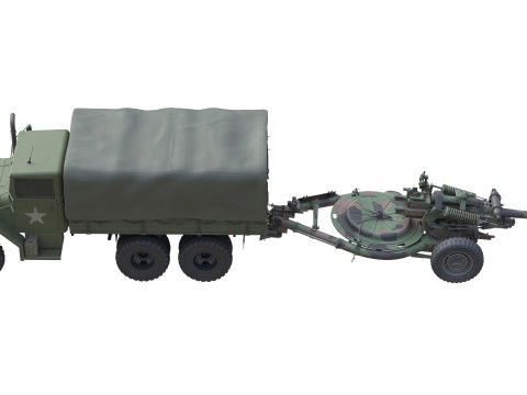 Military Truck m35a2 with Field Howitzer M119 3D Модель