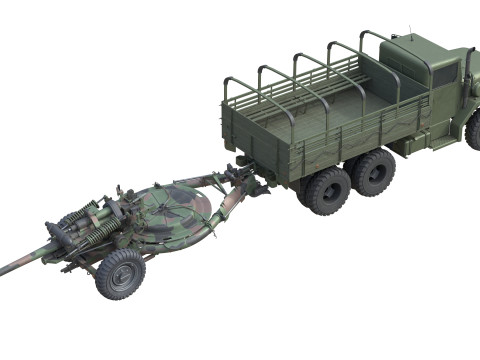 Military Truck m35a2 with Field Howitzer M119 3D Модель