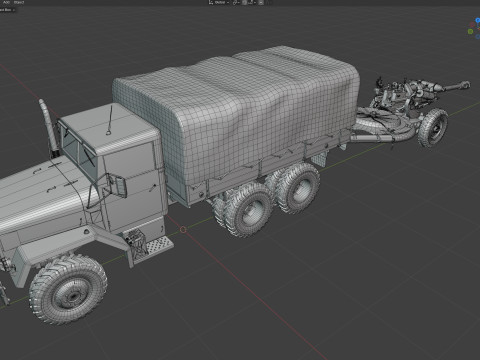 Military Truck m35a2 with Field Howitzer M119 3D Модель