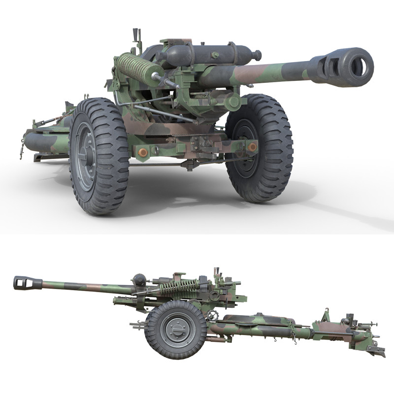 Field Howitzer M119 3D Model .c4d .max .obj .3ds .fbx .stl .blend