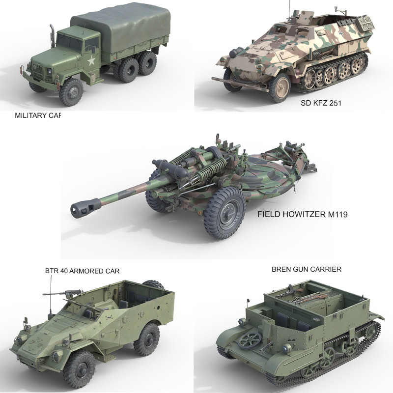 5 Military Vehicles Collection v39 3D 模型 .c4d .max .obj .3ds .fbx .stl .blend