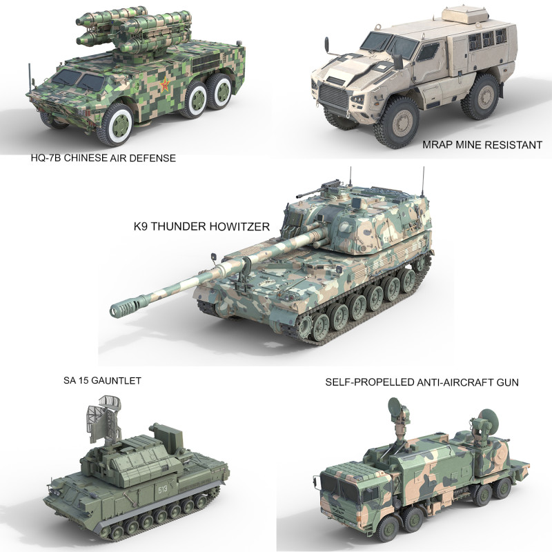5 Military Vehicles Collection v40 3D Model .c4d .max .obj .3ds .fbx .stl .blend