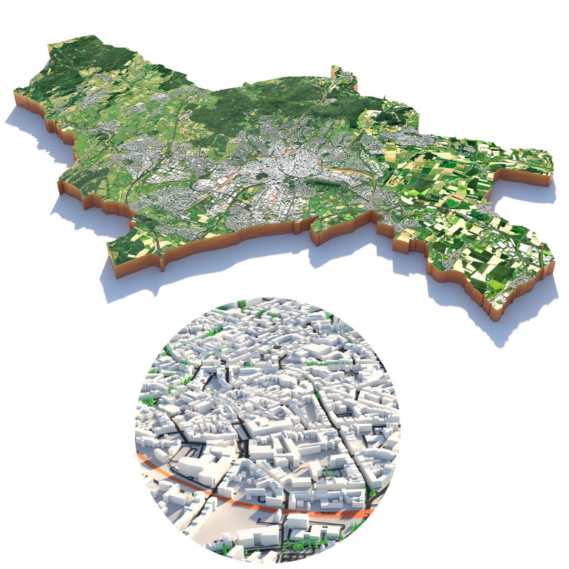 Aachen terrain city 3D Model .c4d .max .obj .3ds .fbx .stl .blend