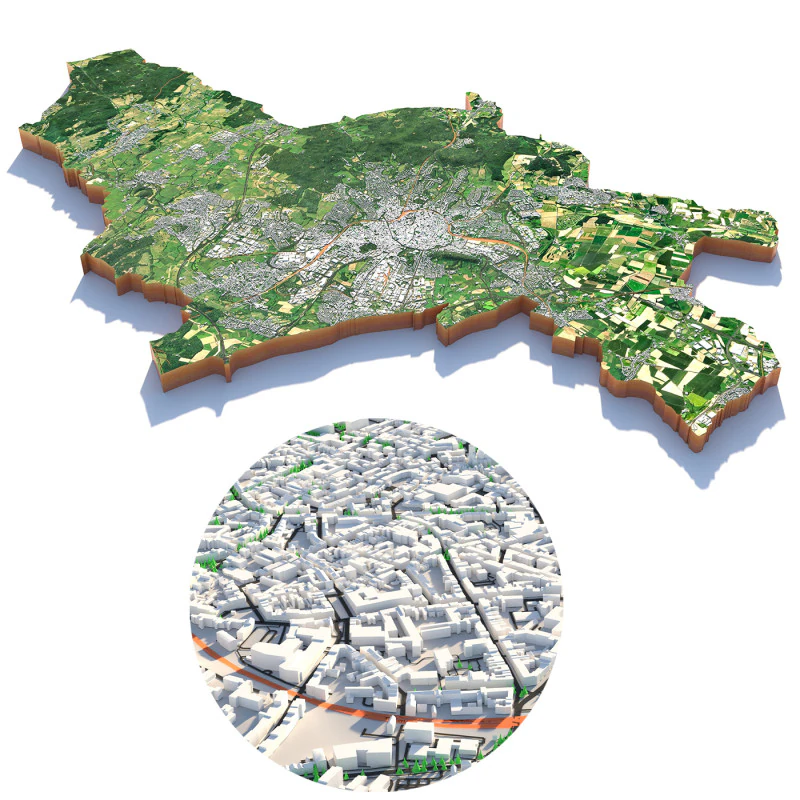 Aachen terrain city 3D Model .c4d .max .obj .3ds .fbx .stl .blend 