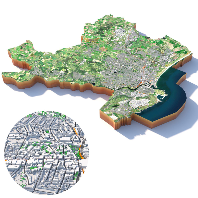 Aberdeen terrain city 3D Model .c4d .max .obj .3ds .fbx .stl .blend 