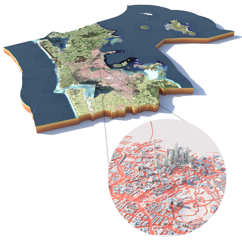 Auckland Terrain city New Zealand 3D 模型 .c4d .max .obj .3ds .fbx .stl .blend