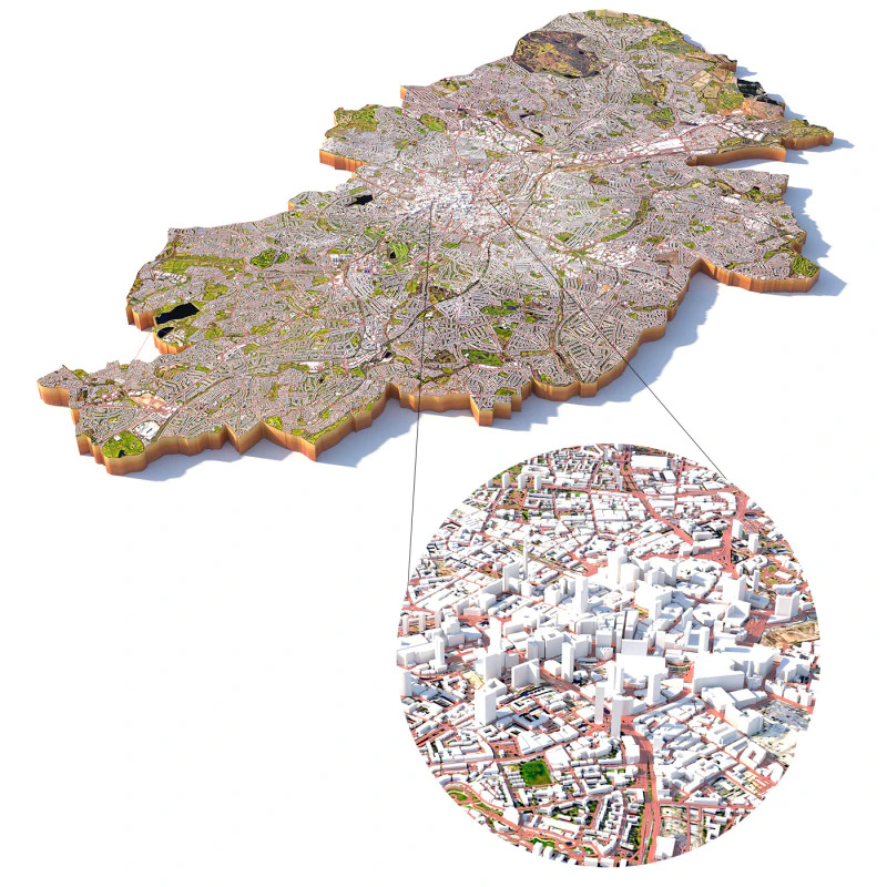 Birmingham Terrain city United Kingdom 3D Model .c4d .max .obj .3ds .fbx .stl .blend