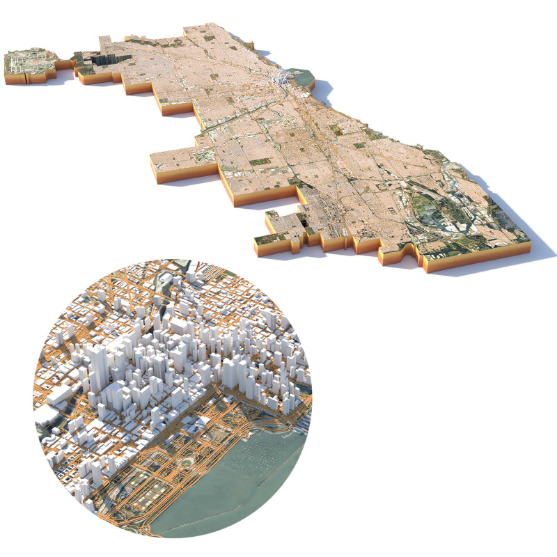 Chicago Terrain city Illinois USA 3D 모델 .c4d .max .obj .3ds .fbx .stl .blend 