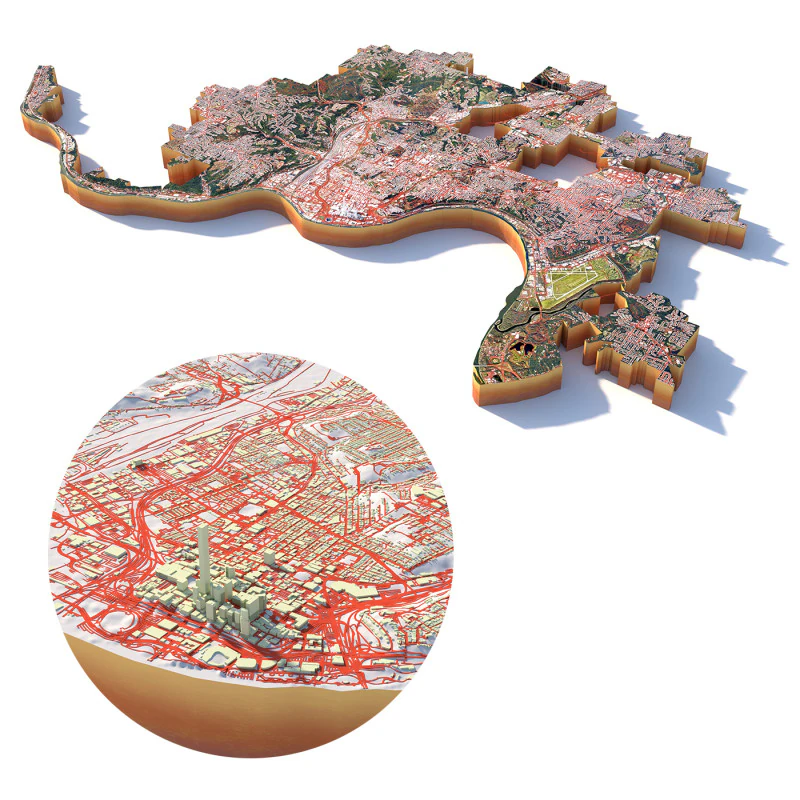 Cincinnati Gel&auml;ndestadt Ohio USA 3D Modell .c4d .max .obj .3ds .fbx .stl .blend 