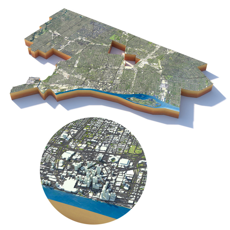 Detroit Terrain city Michigan USA 3D Model .c4d .max .obj .3ds .fbx .stl .blend 