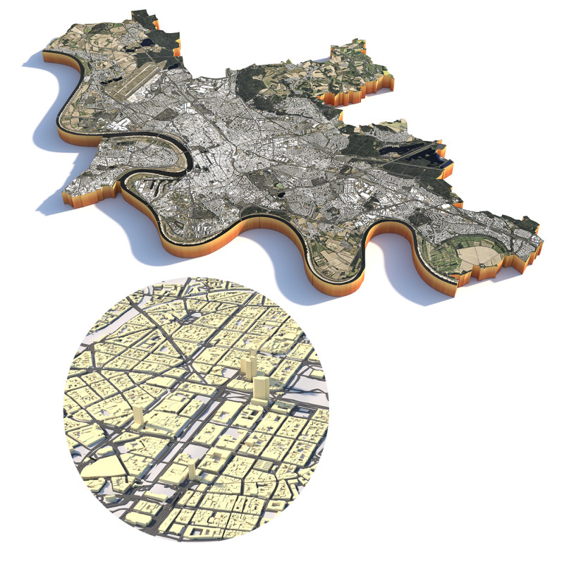 Dusseldorf Terrain city Germany 3D Model .c4d .max .obj .3ds .fbx .stl .blend