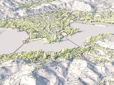 Hong Kong Terrain city China 3D Modell
