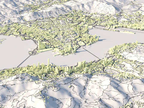 Hong Kong Terrain city China 3D Model