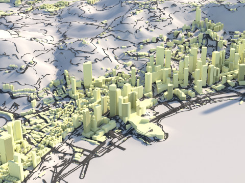 Hong Kong Terrain city China 3D Modell