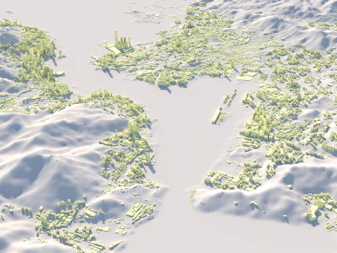 Hong Kong Terrain city China 3D Model