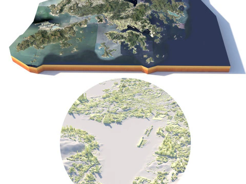 Hong Kong Terrain city China 3D Model