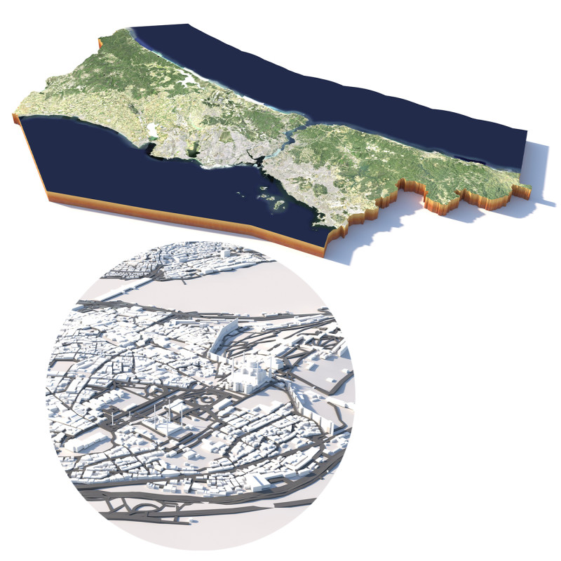 इस्तांबुल भू-भागीय शहर तुर्की 3D मॉडल .c4d .max .obj .3ds .fbx .stl .blend 