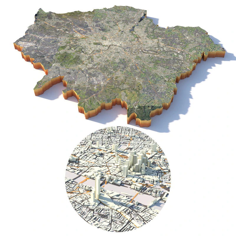 London Terrain city UK 3D Model .c4d .max .obj .3ds .fbx .stl .blend
