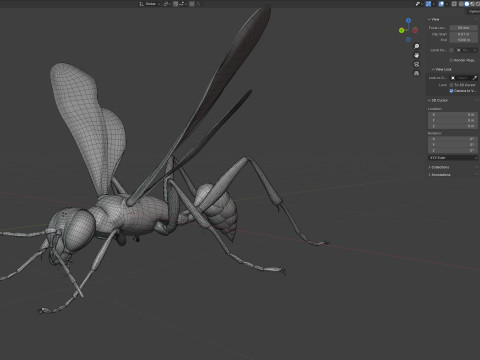 Metallic Blue Mud Dauber Wasp 3D Model
