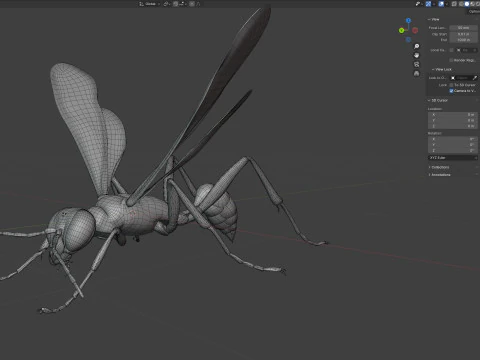 Metallic Blue Mud Dauber Wasp 3D Model