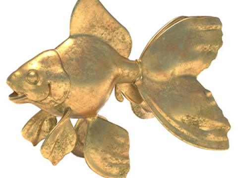 Gold fish metal statue Model 3D