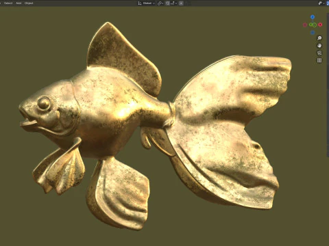 Gold fish metal statue 3D Model