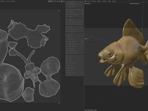 Gold fish metal statue Modello 3D