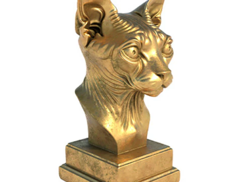 Statue buste t&ecirc;te de chat Sphynx Modèle 3D