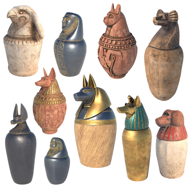 Egyptian jar collection 3D 模型 .c4d .max .obj .3ds .fbx .stl .blend 