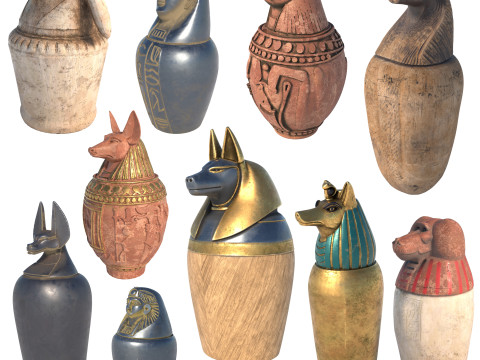 Egyptian jar collection 3D 모델