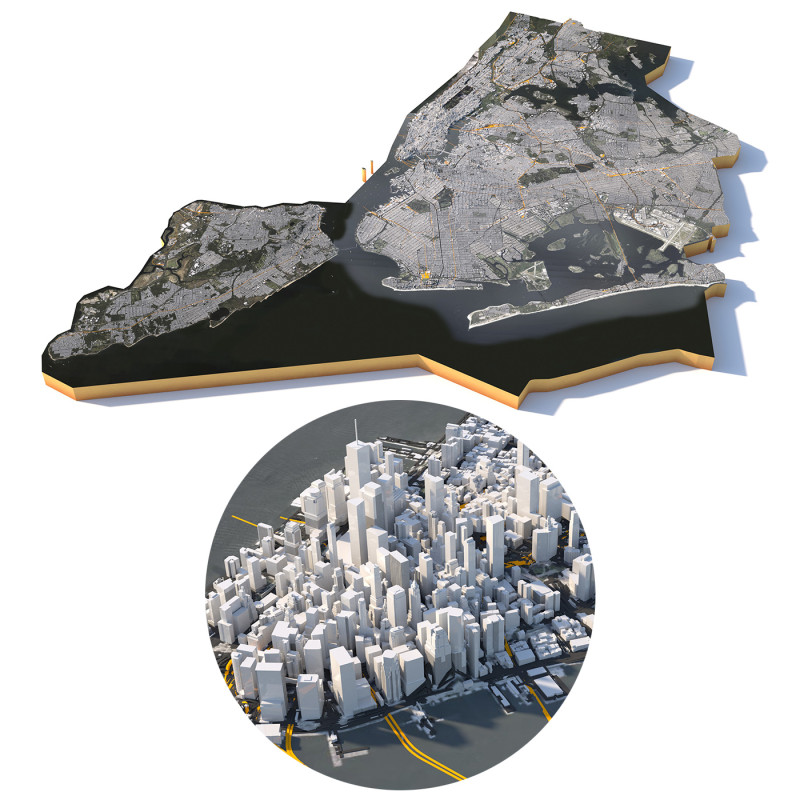 न्यूयॉर्क टेरेन शहर यूएसए 3D मॉडल .c4d .max .obj .3ds .fbx .stl .blend 