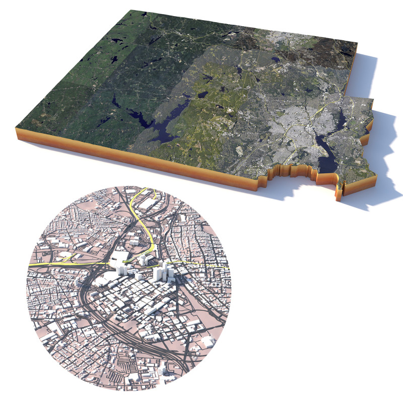 Providence and Pawtucket Rhode Terrain city Island USA 3D 모델 .c4d .max .obj .3ds .fbx .stl .blend 